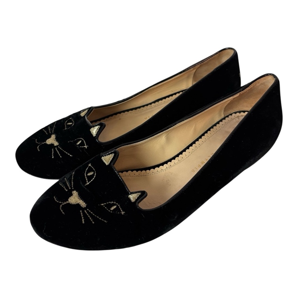 Charlotte Olympia Velvet Embroidered Kitty Ballet Flats US 10 but run small!